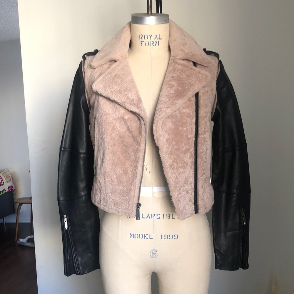 BCBG LAMB FUR LEATHER JACKET
